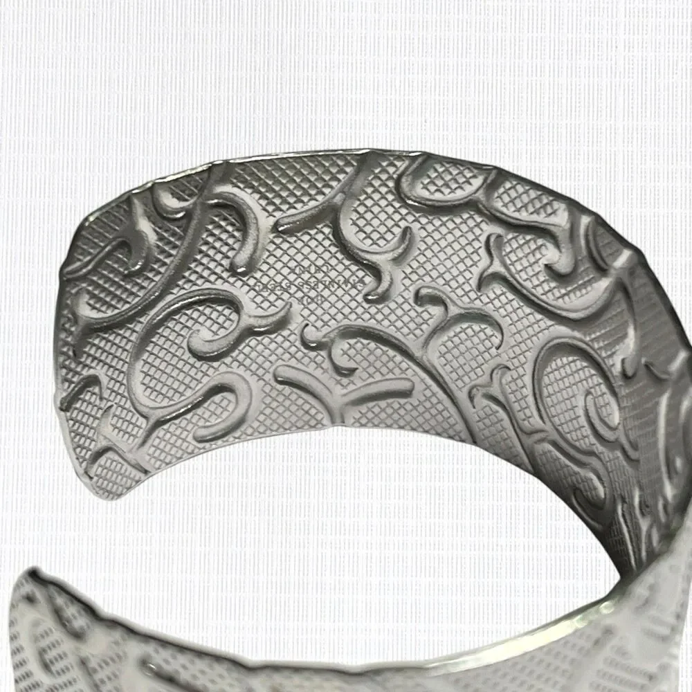 HOB Textured Cuff Bracelet Vines Scrollwork Silver Tone Stainless Steel Wide